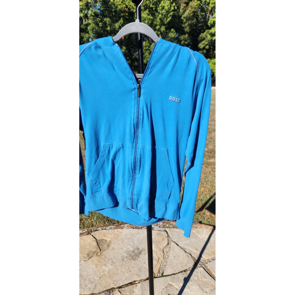 Hugo Boss Mens Blue Full Zip Hoodie Lightweight Jersey Sweatshirt Size M